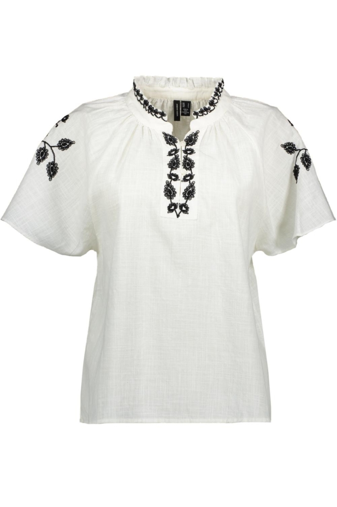 VMQUINN SS TOP WVN GA 10324598 CLOUD DANCER/BLACK EMB